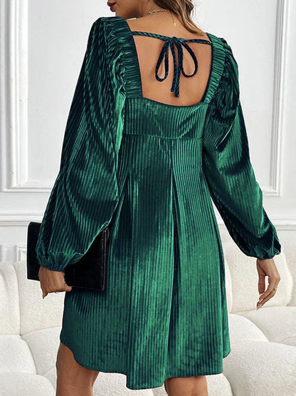 Women Long Sleeve Backless Velvet Mini Dress