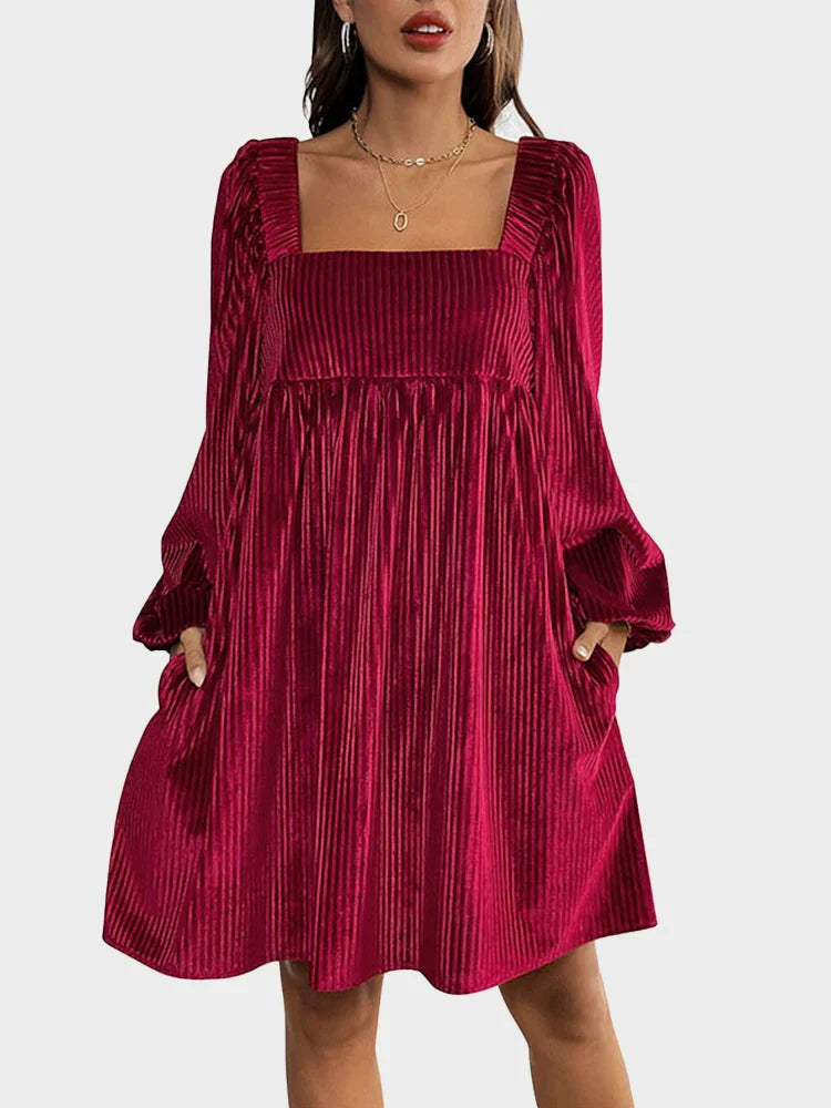 Women Long Sleeve Backless Velvet Mini Dress