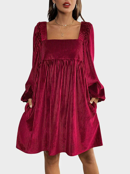 Women Long Sleeve Backless Velvet Mini Dress