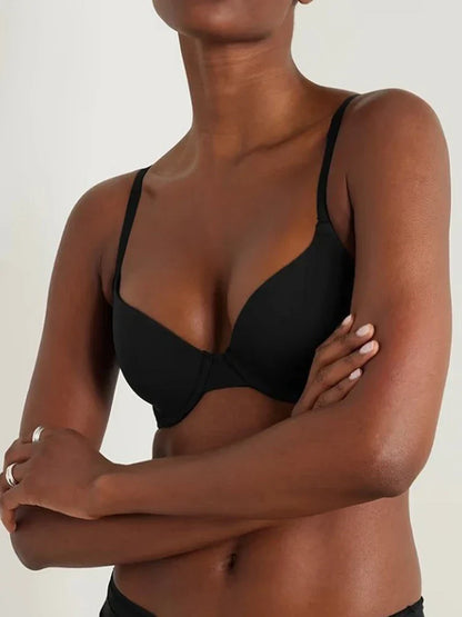 Fits Everybody Push Up Bra for Women-Buttery Soft Scoop Neckline-Padded Underwire Sexy Demi Balconette T Shirt Bras