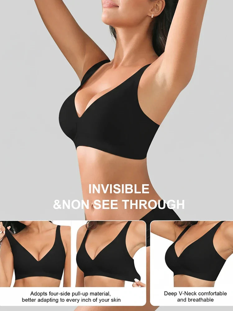 Jelly Wireless Seamless Deep-V Push-Up Bra